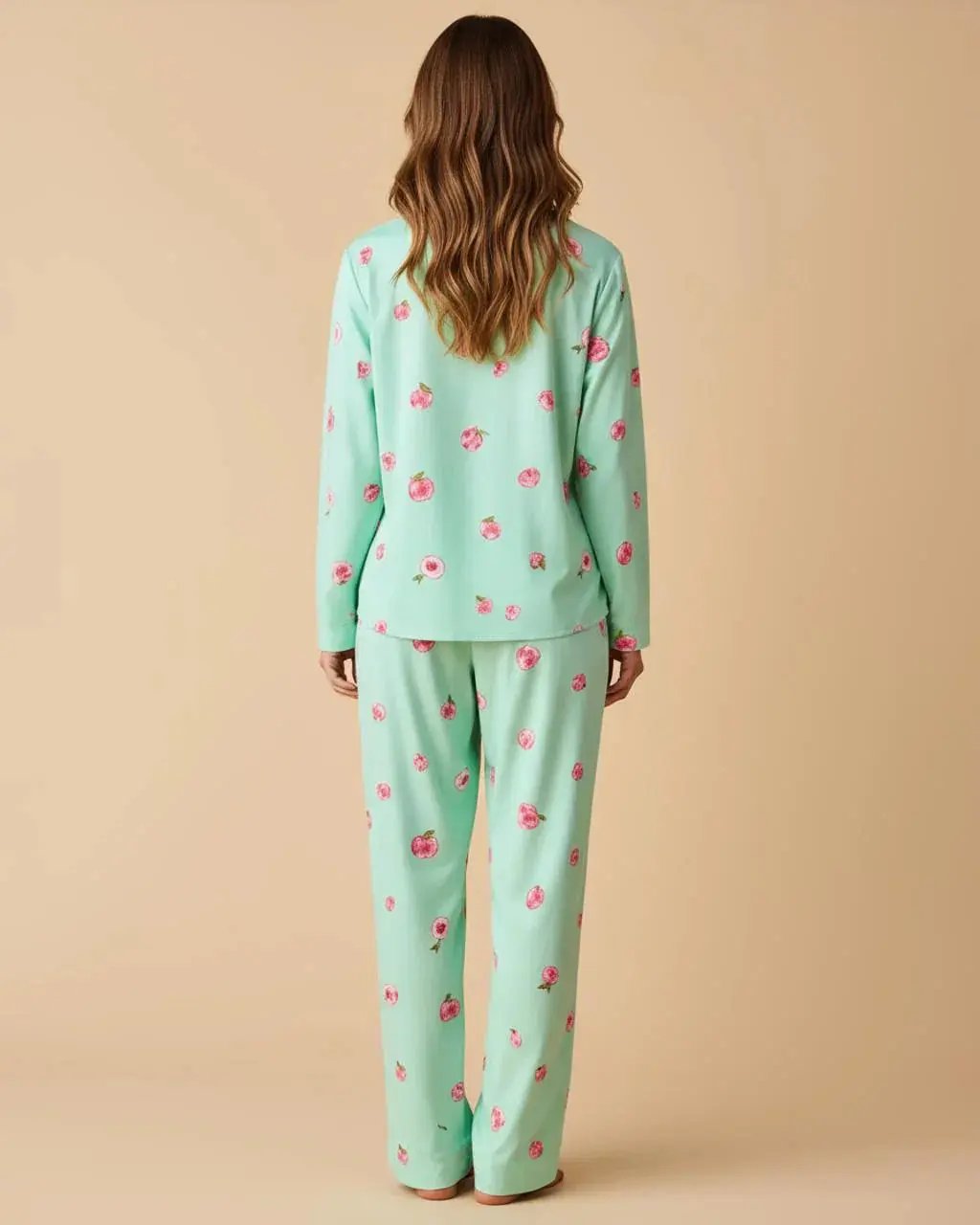 Peach Print Long-Sleeve Pajama Set OMFORT