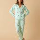 Mint Green Cherry Print Stripe Lapel Pajama Set OMFORT