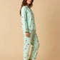 Mint Green Cherry Print Stripe Lapel Pajama Set OMFORT