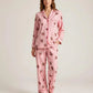Pink Bear Print Stripe Collar Pajamas OMFORT