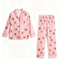 Pink Bear Print Stripe Collar Pajamas OMFORT