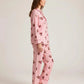 Pink Bear Print Stripe Collar Pajamas OMFORT