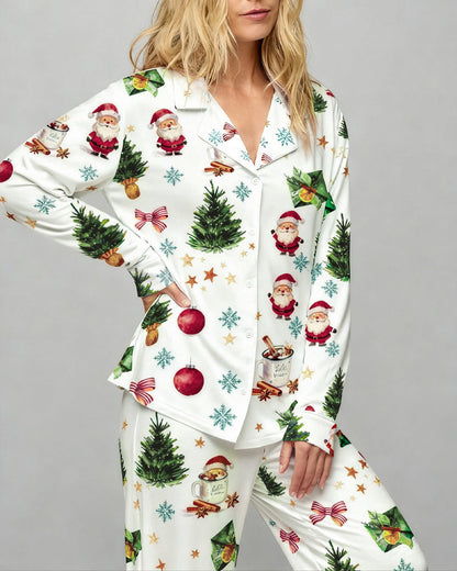 Christmas Santa Tree Print Pajama Set OMFORT