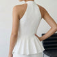 SOLACE  White Halter Neck Peplum Blouse?