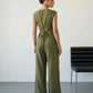 SOLACE  Army Green Sleeveless Wrap Top Wide Leg Pants Set?