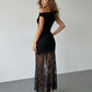 SOLACE  Black Off Shoulder Lace Sheer Maxi Dress?