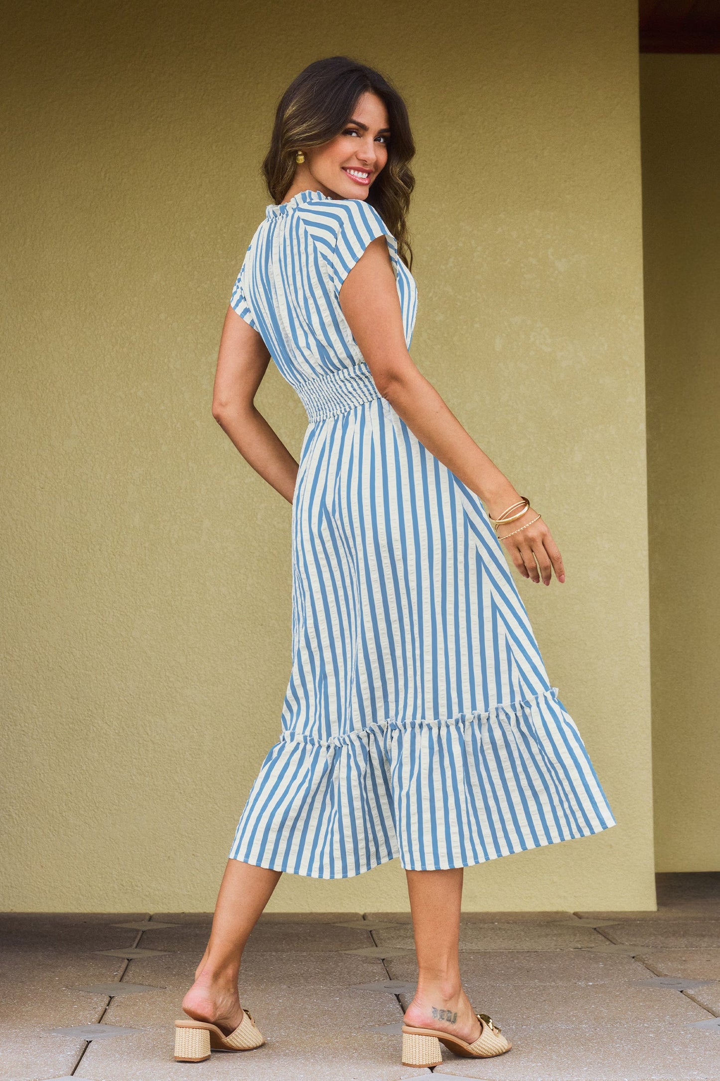 Sunset Cruise Striped Midi Dress OMFORT