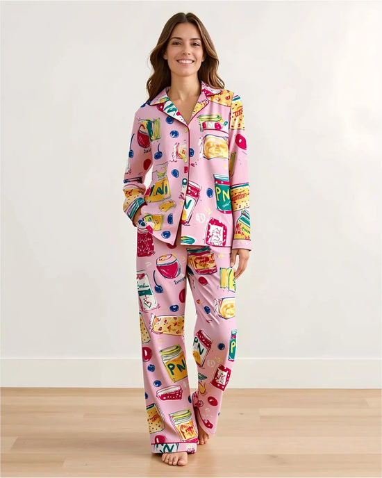 Sweet Jams Print Satin Pajama Set OMFORT