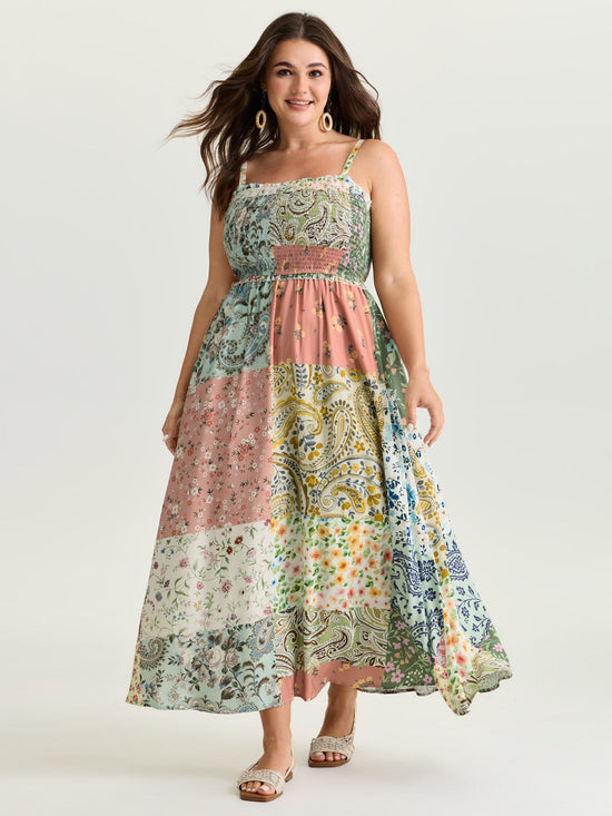 Collage Patchwork Print Cami Maxi Dress OMFORT