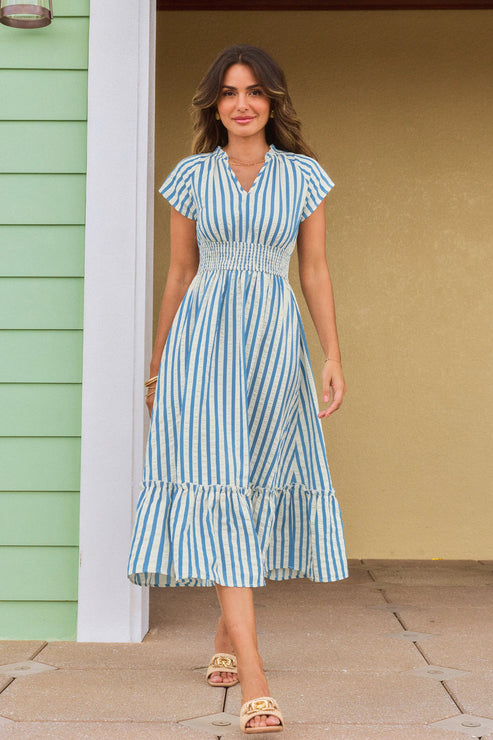 Sunset Cruise Striped Midi Dress OMFORT