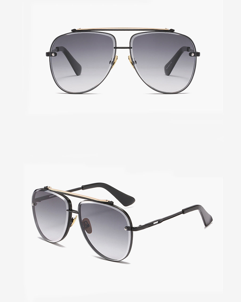 Two Tone Double Bridge Rimless Aviator Gradient Shades Sunglasses For Women Men OMFORT