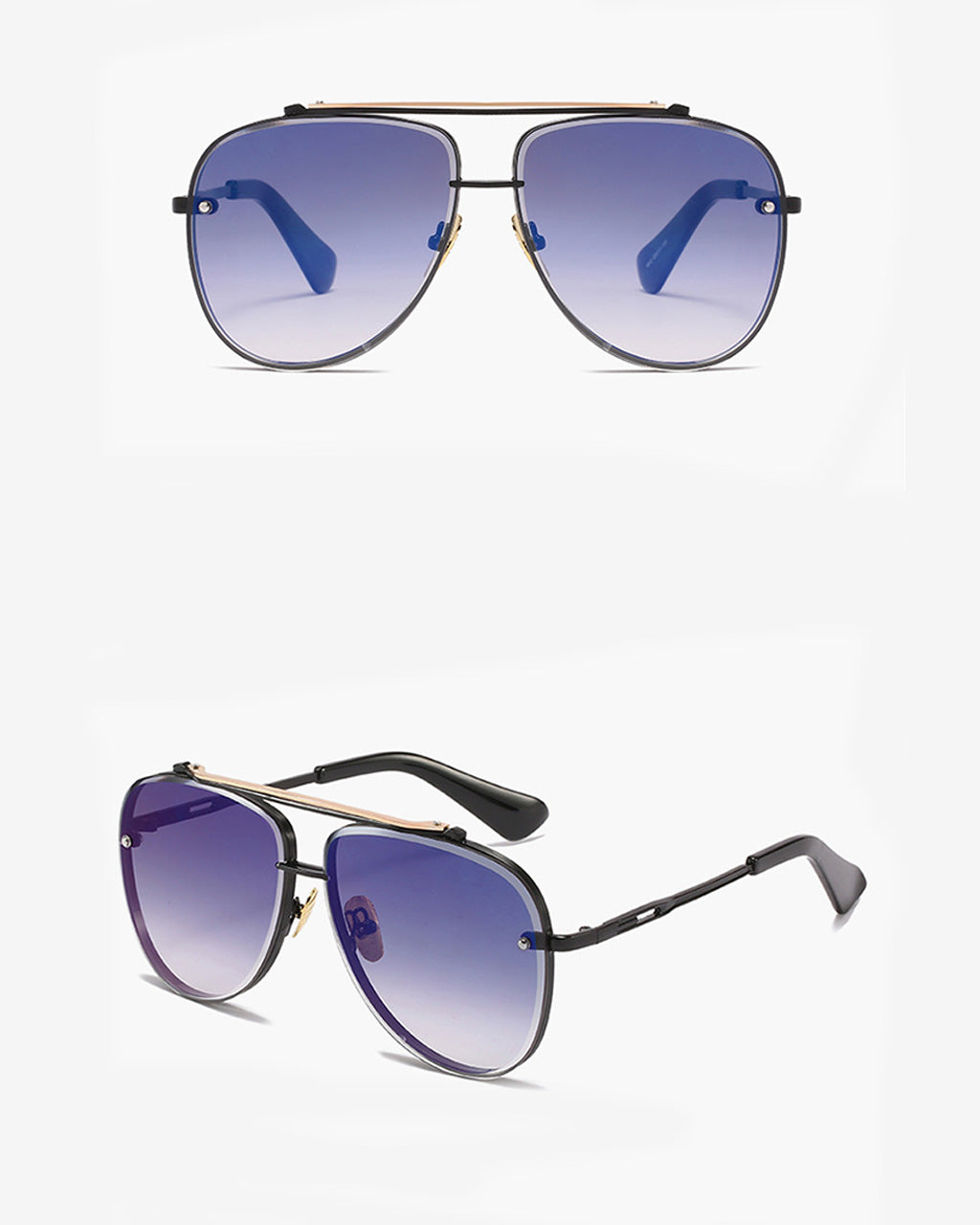 Two Tone Double Bridge Rimless Aviator Gradient Shades Sunglasses For Women Men OMFORT