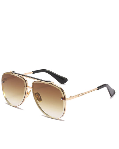 Two Tone Double Bridge Rimless Aviator Gradient Shades Sunglasses For Women Men OMFORT