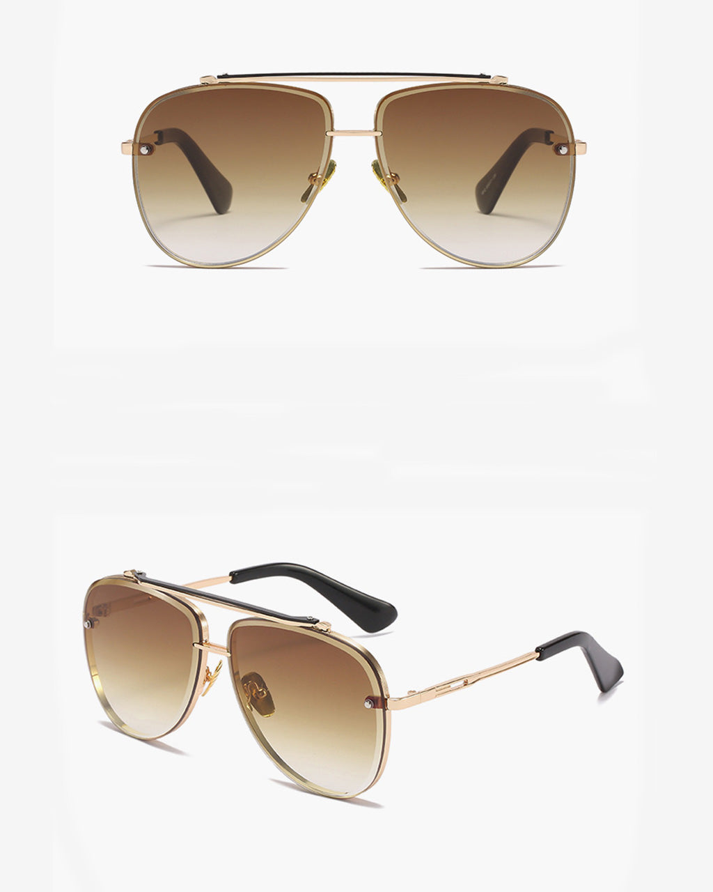 Two Tone Double Bridge Rimless Aviator Gradient Shades Sunglasses For Women Men OMFORT
