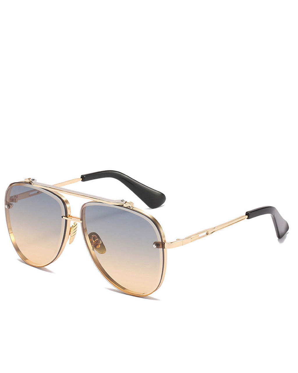 Two Tone Double Bridge Rimless Aviator Gradient Shades Sunglasses For Women Men OMFORT