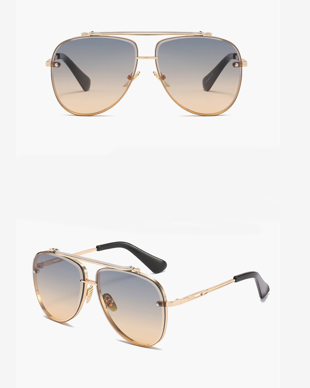 Two Tone Double Bridge Rimless Aviator Gradient Shades Sunglasses For Women Men OMFORT