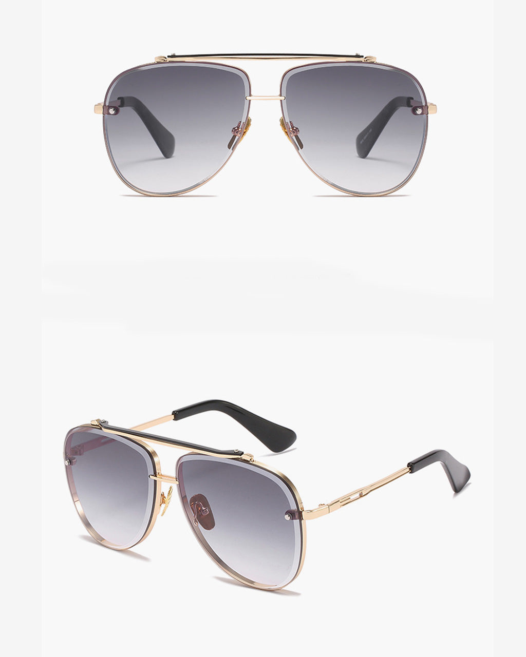 Two Tone Double Bridge Rimless Aviator Gradient Shades Sunglasses For Women Men OMFORT