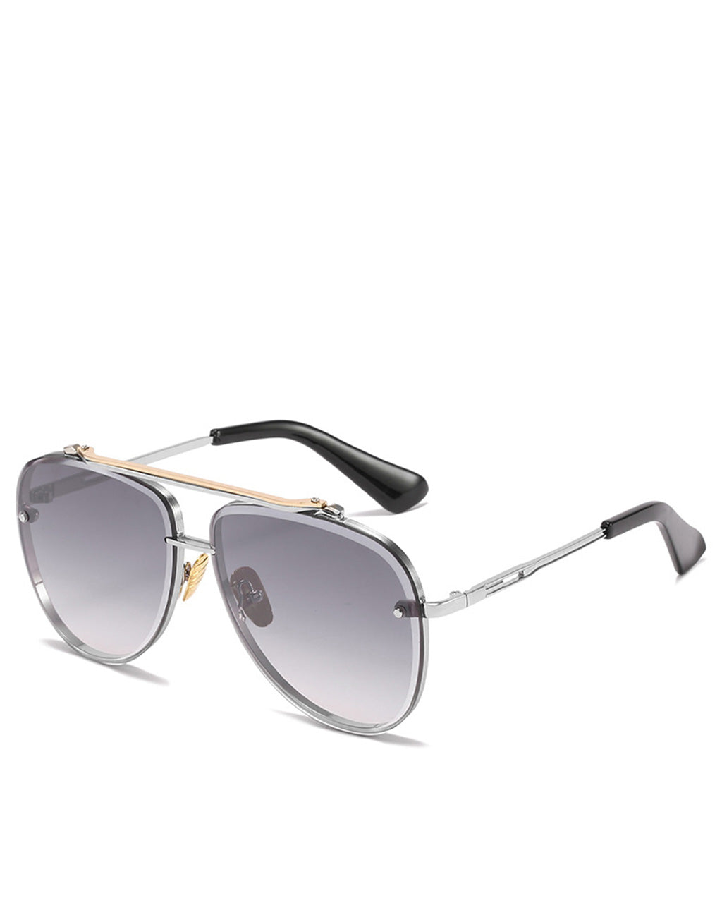 Two Tone Double Bridge Rimless Aviator Gradient Shades Sunglasses For Women Men OMFORT