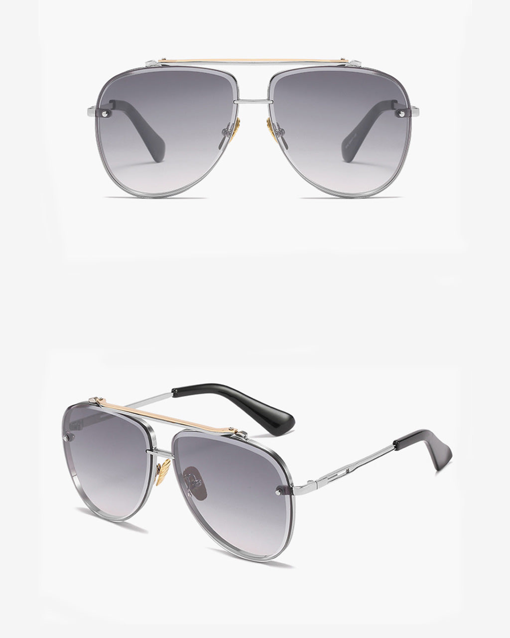 Two Tone Double Bridge Rimless Aviator Gradient Shades Sunglasses For Women Men OMFORT