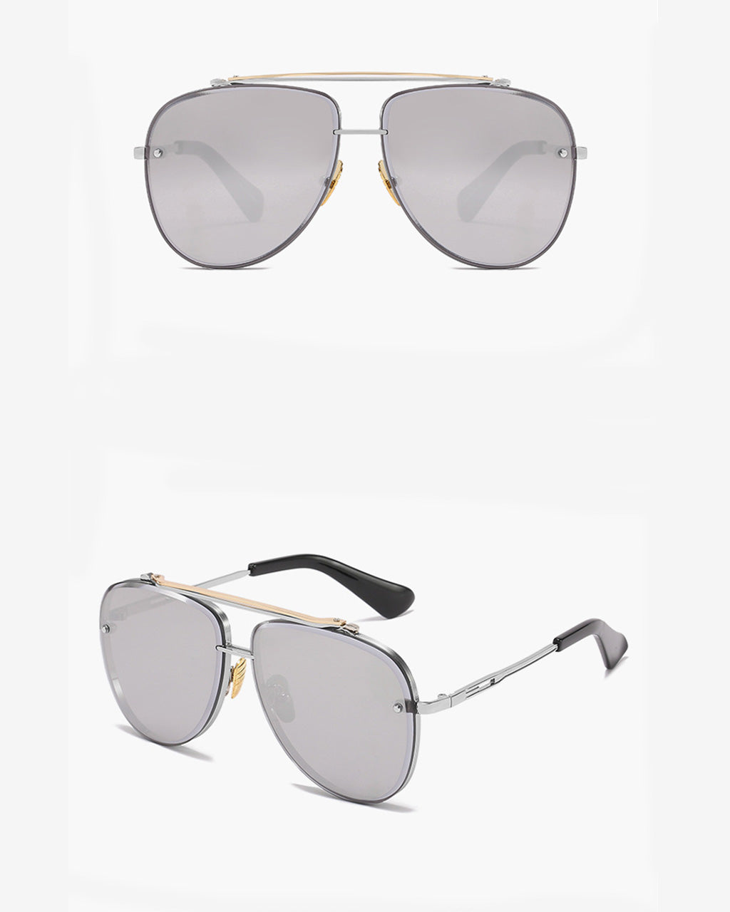 Two Tone Double Bridge Rimless Aviator Gradient Shades Sunglasses For Women Men OMFORT