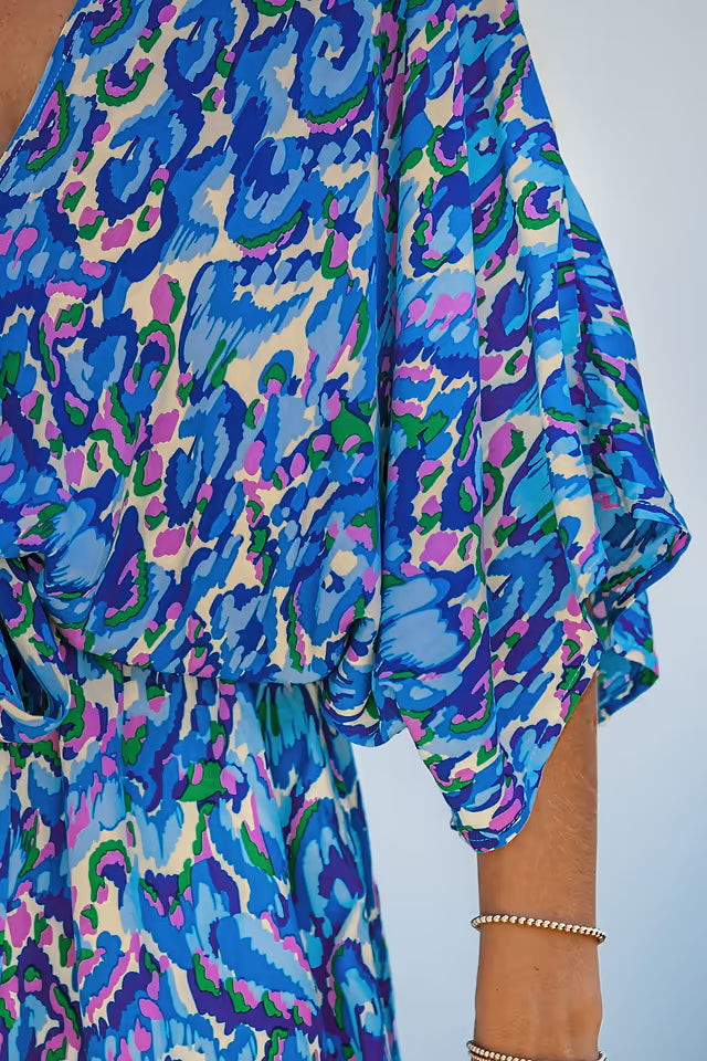 Abstract Print Drawstring Romper OMFORT