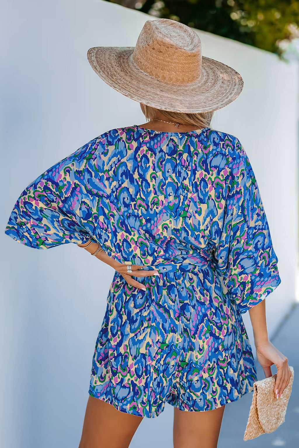 Abstract Print Drawstring Romper OMFORT