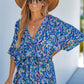 Abstract Print Drawstring Romper OMFORT