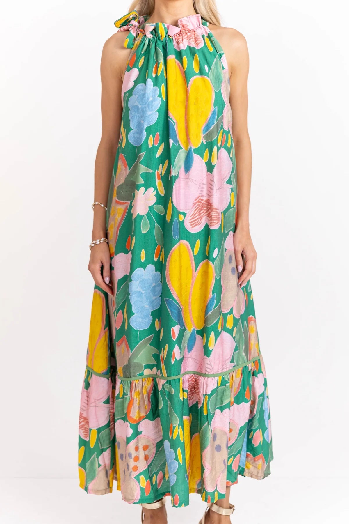 All The Right Feels Green Abstract Midi Dress OMFORT