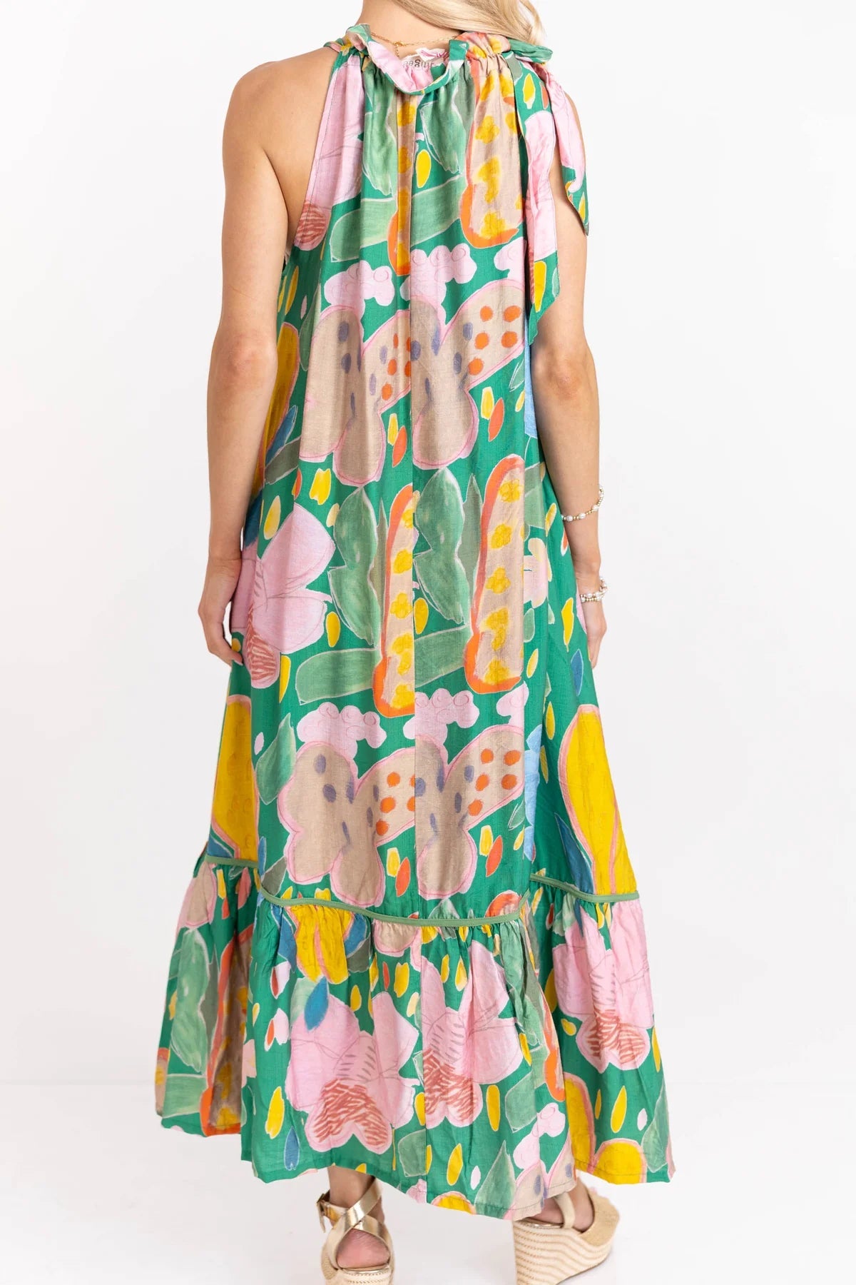 All The Right Feels Green Abstract Midi Dress OMFORT