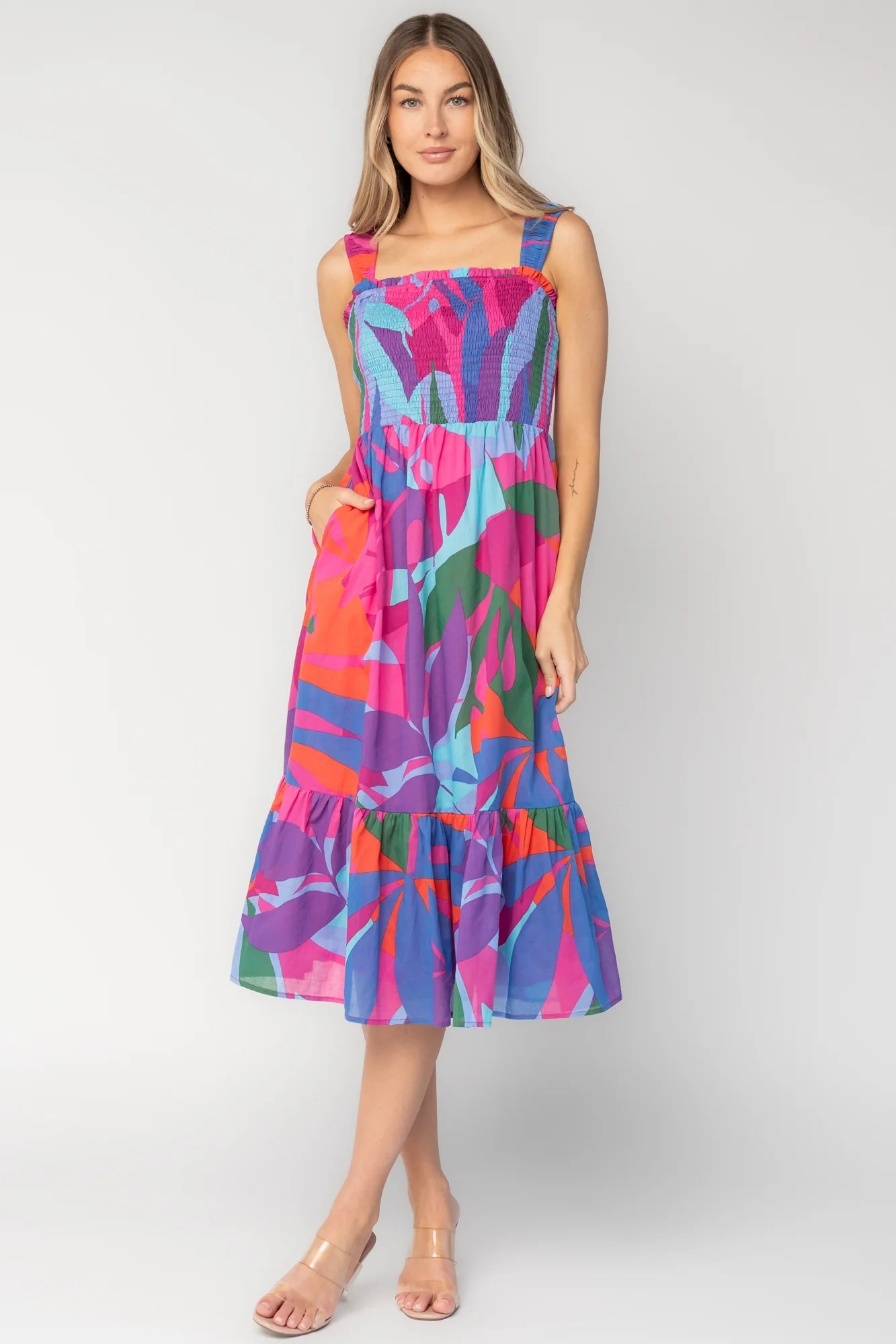 Cruz Smocked Midi Dress OMFORT