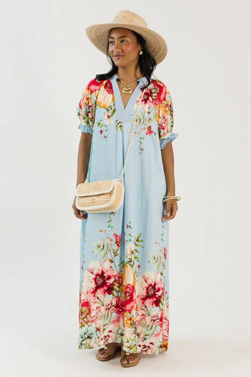Blooming Belted Maxi, Blue Mix OMFORT