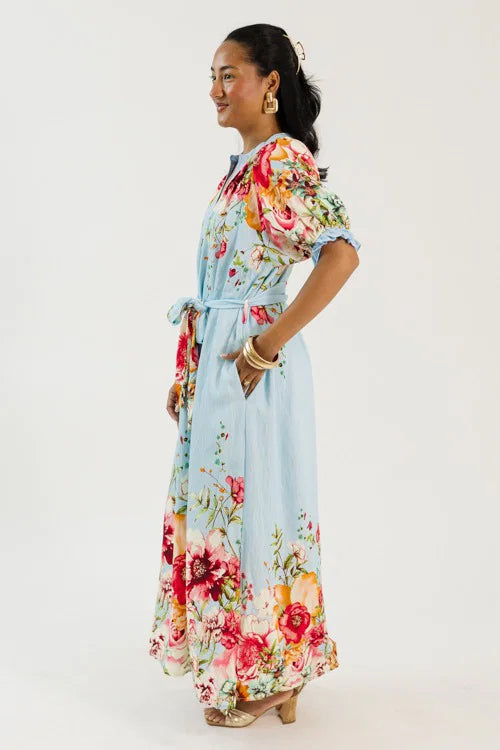 Blooming Belted Maxi, Blue Mix OMFORT