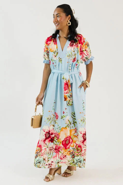 Blooming Belted Maxi, Blue Mix OMFORT