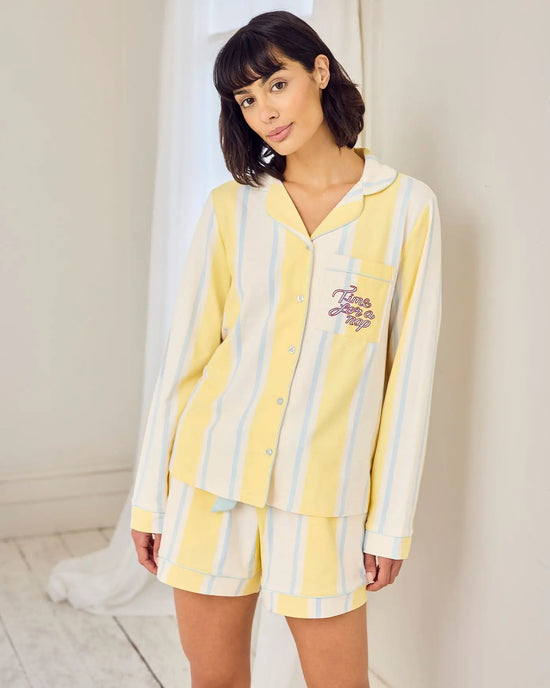 Organic Cotton Embroidered Time for a Nap Short Pyjama Set - Yellow mysite