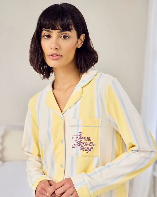 Organic Cotton Embroidered Time for a Nap Short Pyjama Set - Yellow mysite