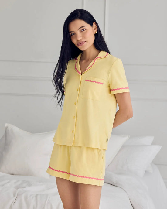Organic Cotton Embroidered Back Time For A Nap Short Pyjama Set - Yellow mysite