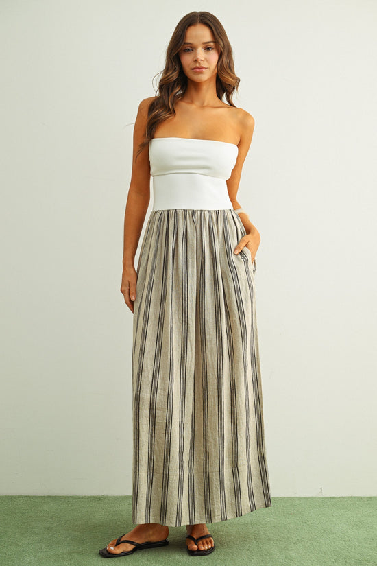 Stripe Pattern Knit With Rib Top Combo Dress OMFORT