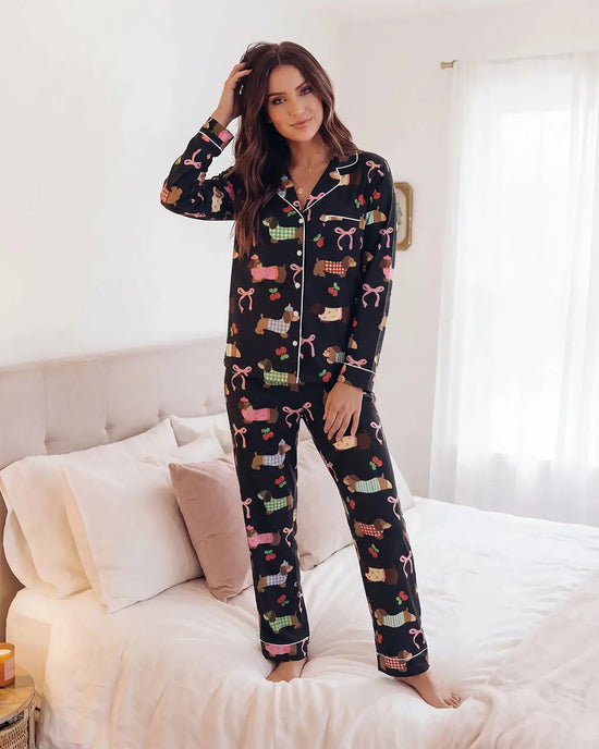 Dachshund Bow Print Pajama Set - OMFORT