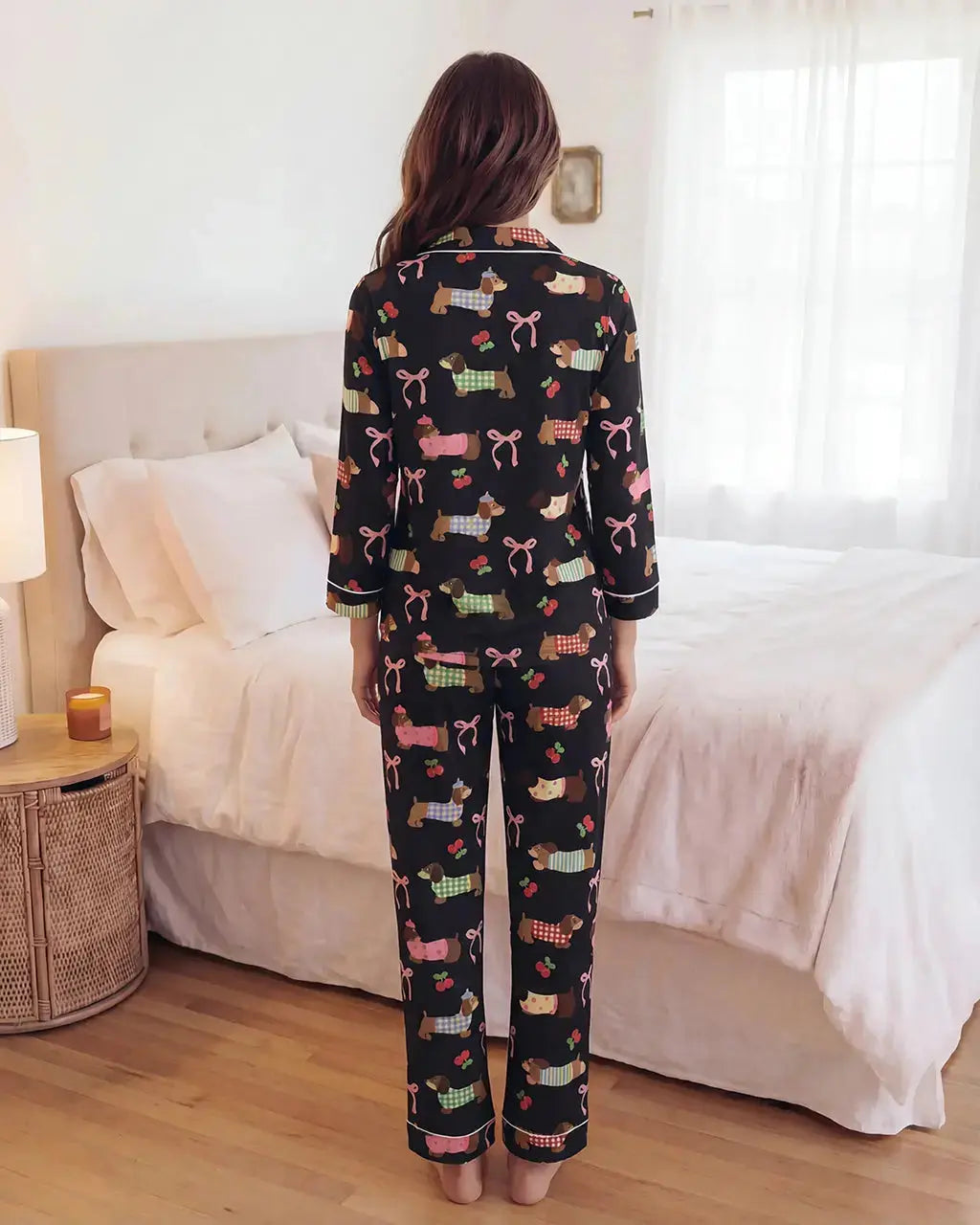 Dachshund Bow Print Pajama Set - OMFORT