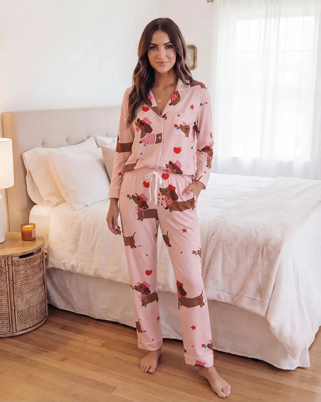 Valentine Dachshund Dog Pattern Pajama Set - OMFORT