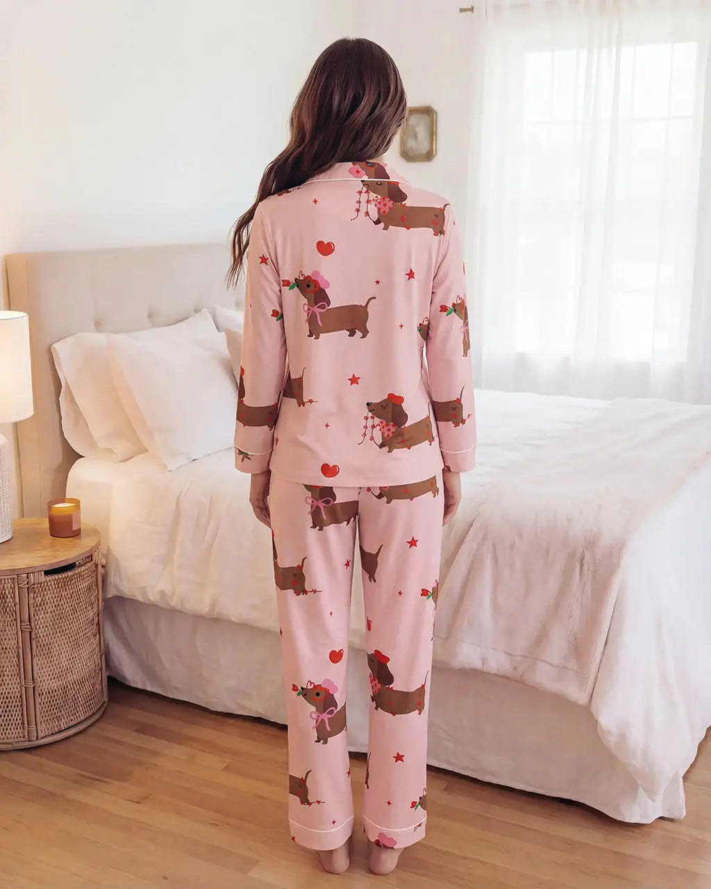 Valentine Dachshund Dog Pattern Pajama Set - OMFORT
