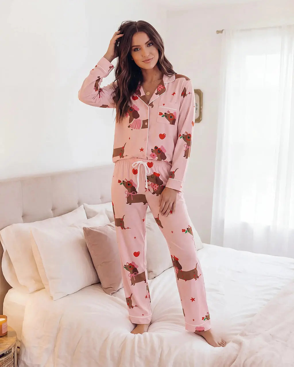 Valentine Dachshund Dog Pattern Pajama Set - OMFORT