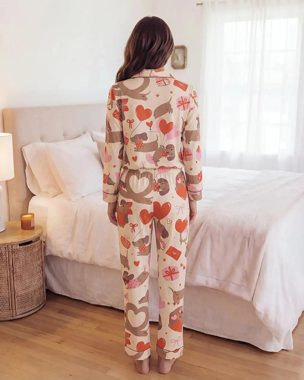 Heart Dachshund Pattern Pajama Set - OMFORT