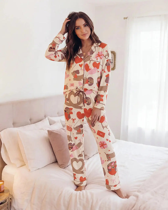 Heart Dachshund Pattern Pajama Set - OMFORT