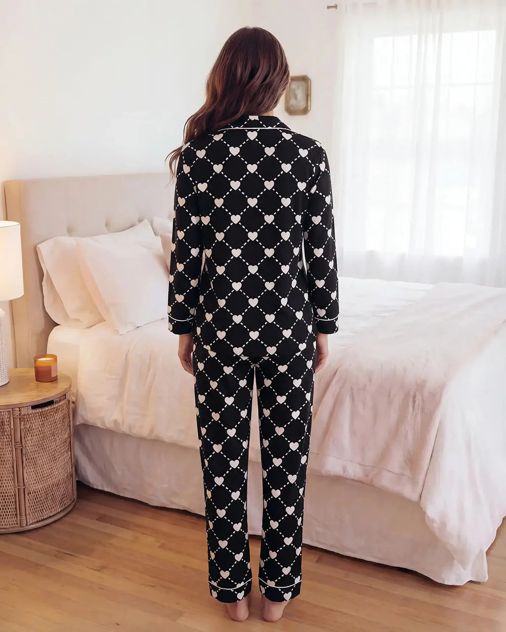 Heart Argyle Print Pajama Set - OMFORT