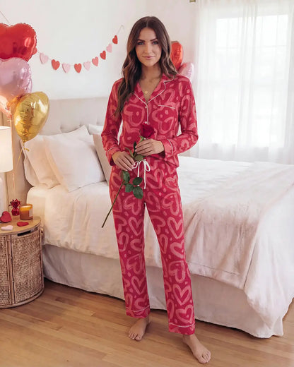 Love Heart Print Pajama Set - OMFORT