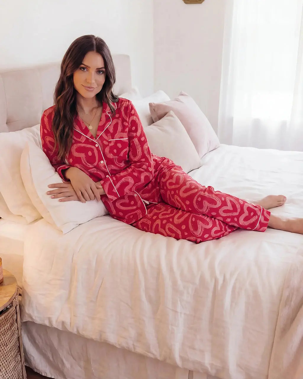 Love Heart Print Pajama Set - OMFORT