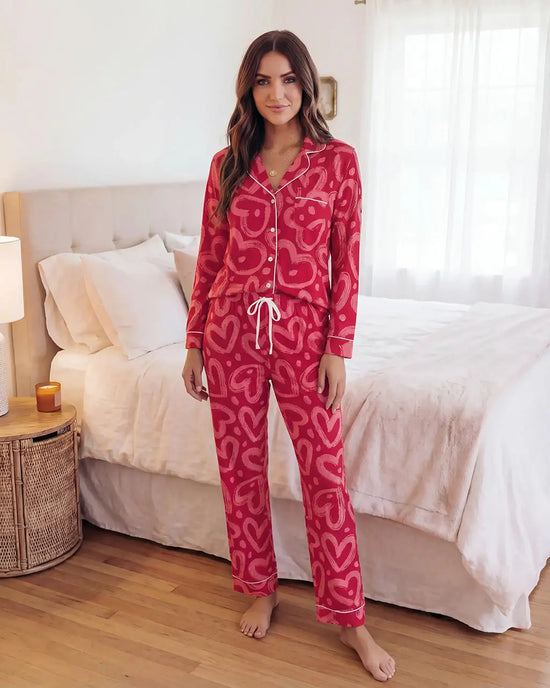 Love Heart Print Pajama Set - OMFORT