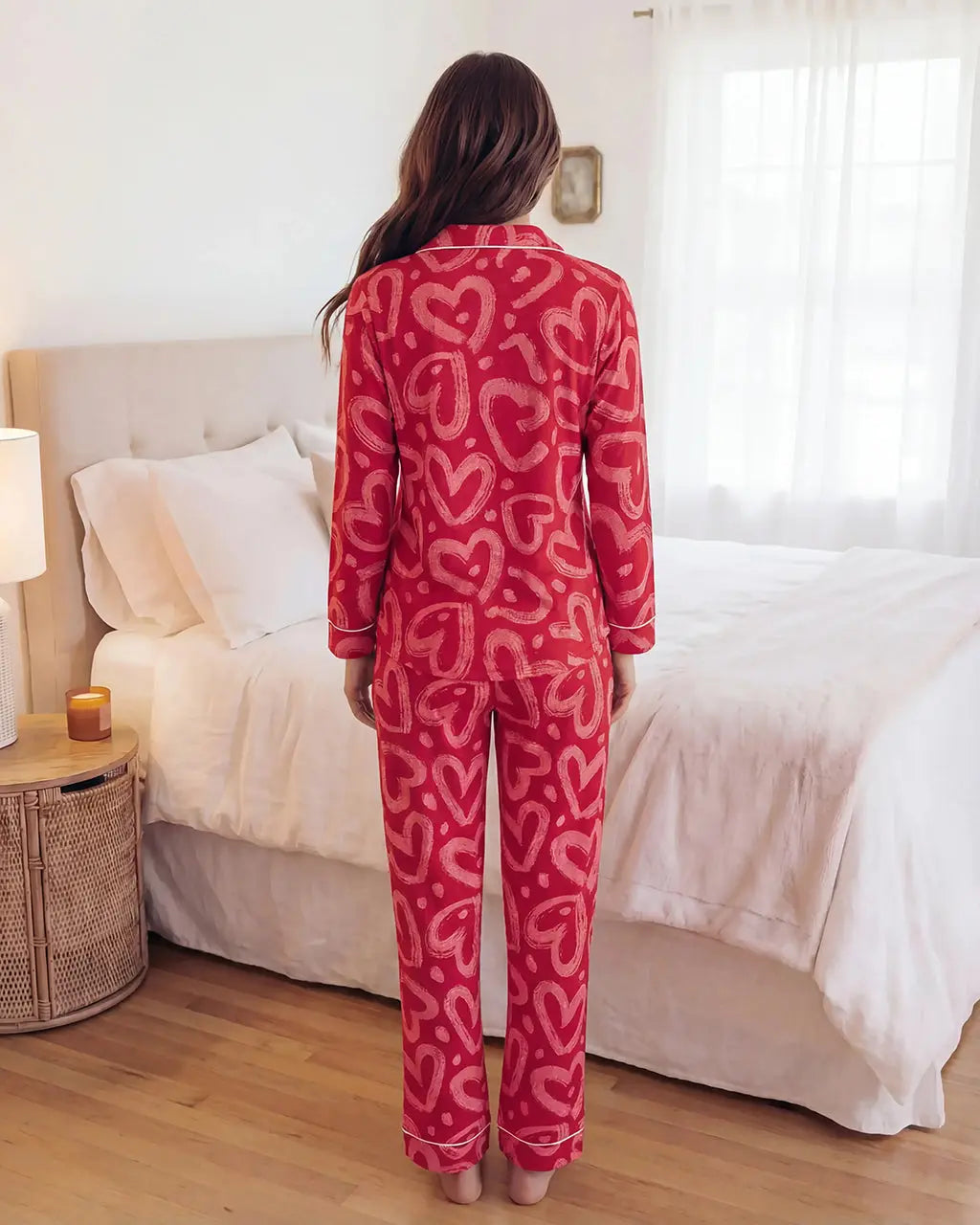Love Heart Print Pajama Set - OMFORT