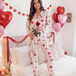 Wavy Heart Print Pajama Set - OMFORT